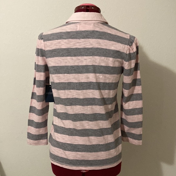Lucky polo gray and pink blouse with collar. 3/4 sleeves Size XS. 100% cotton. - Picture 2 of 12